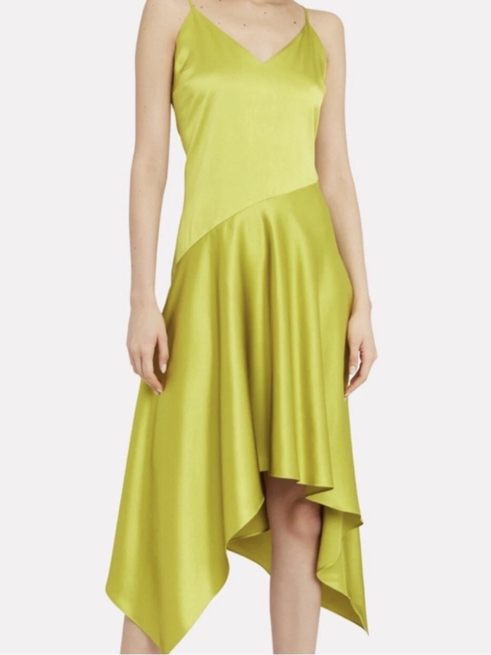 Fleur du Mal Chartreuse 100% Silk Handkerchief Midi Dress NWT